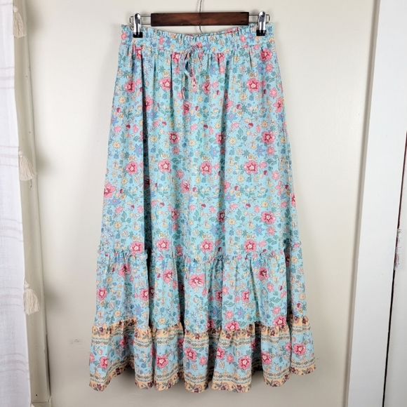 Petal + Pup Light Blue Floral Print Tiered Long Skirt - Picture 1 of 8